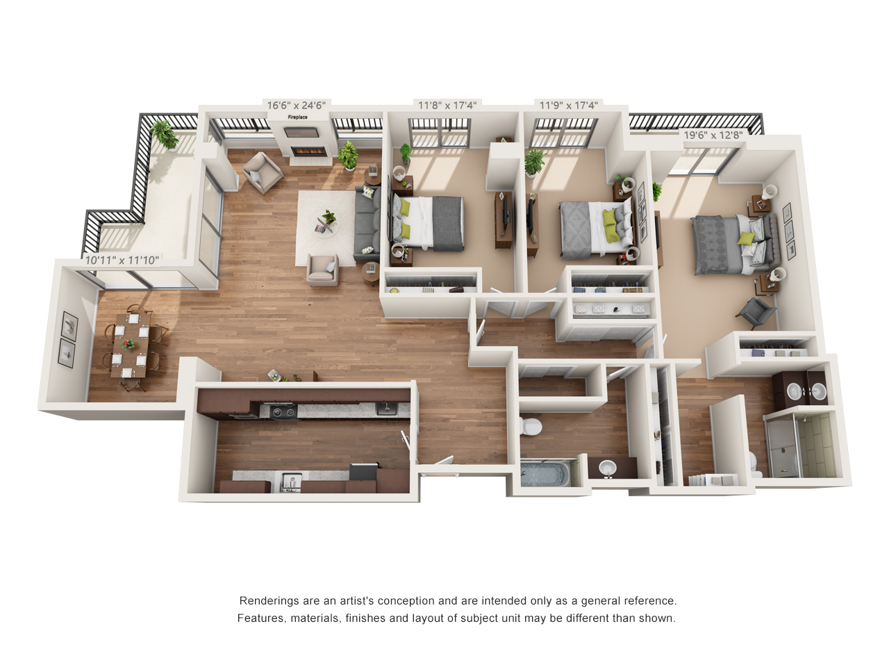 Floor plan for 3 beds, 2 baths, 1935 sqft